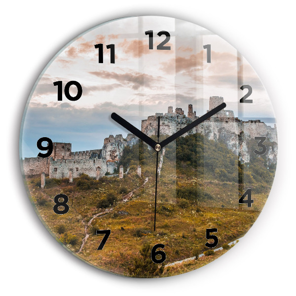 Round glass wall clock Spiš Castle in Slovakia