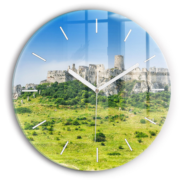 Round glass wall clock Spiš Castle in Slovakia
