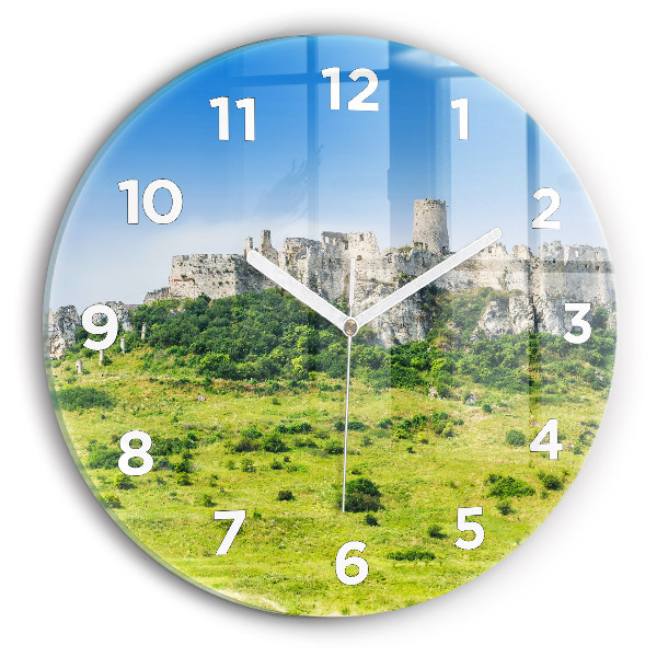 Round glass wall clock Spiš Castle in Slovakia