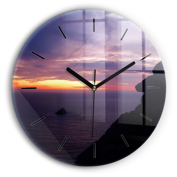 Round glass wall clock Stone head