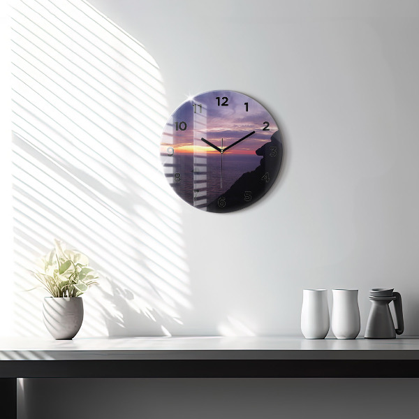 Round glass wall clock Stone head