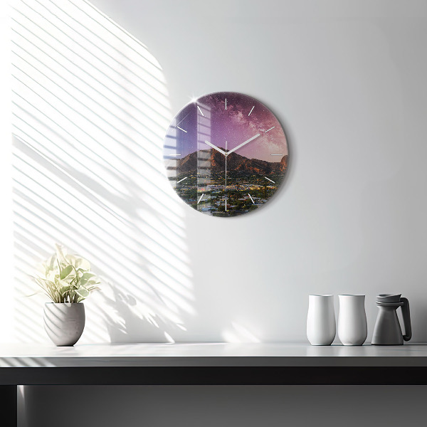 Round glass wall clock Mountain Landscape