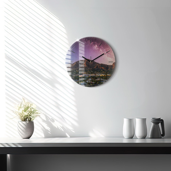Round glass wall clock Mountain Landscape