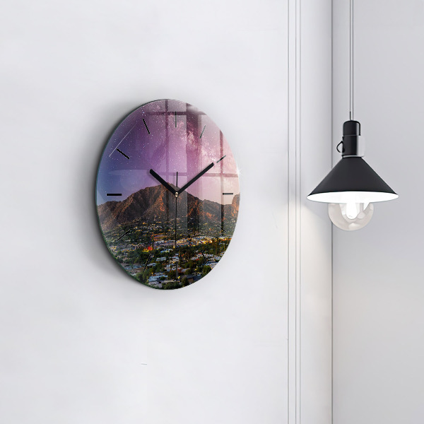 Round glass wall clock Mountain Landscape