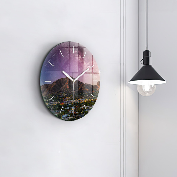Round glass wall clock Mountain Landscape