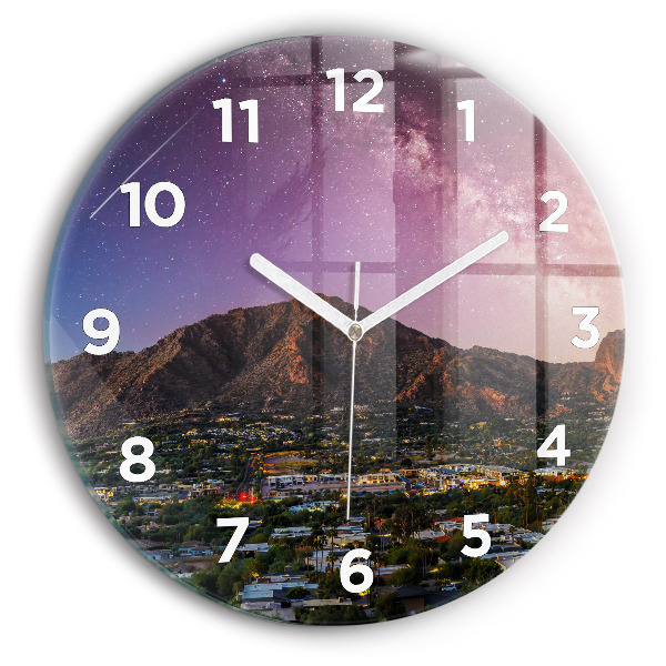 Round glass wall clock Mountain Landscape