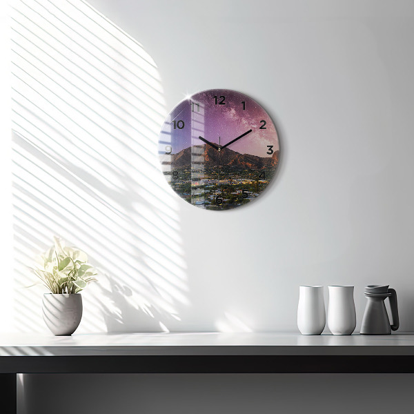 Round glass wall clock Mountain Landscape