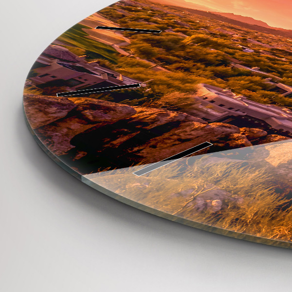 Round glass wall clock North Scottsdale Sunset