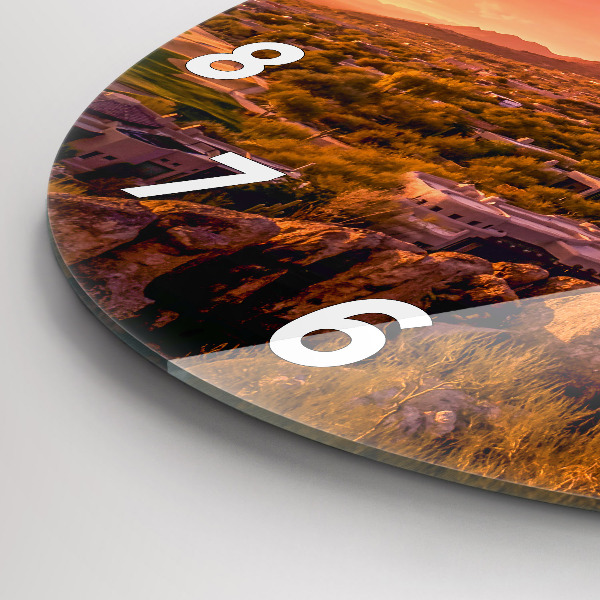 Round glass wall clock North Scottsdale Sunset