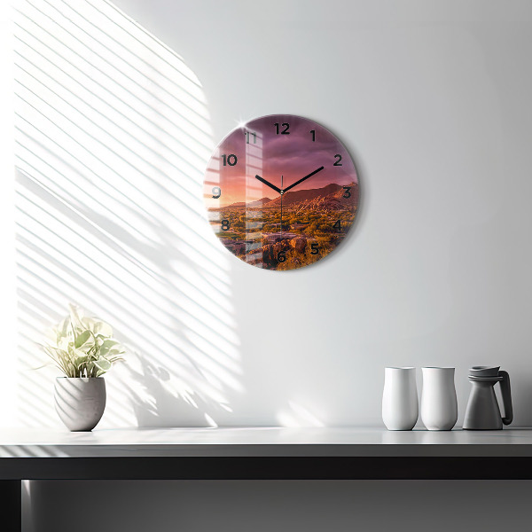 Round glass wall clock North Scottsdale Sunset