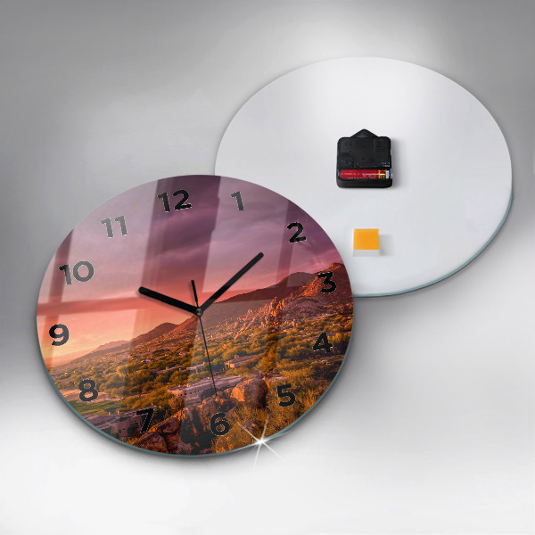 Round glass wall clock North Scottsdale Sunset