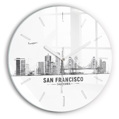 Round glass wall clock San Francisco Skyline