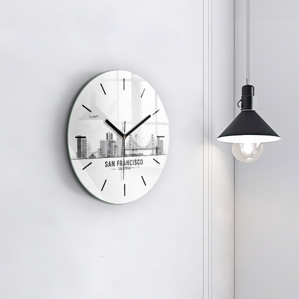 Round glass wall clock San Francisco Skyline