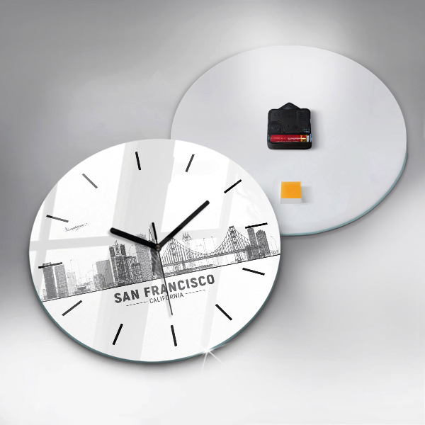 Round glass wall clock San Francisco Skyline