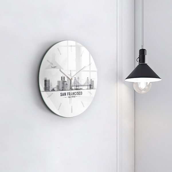 Round glass wall clock San Francisco Skyline