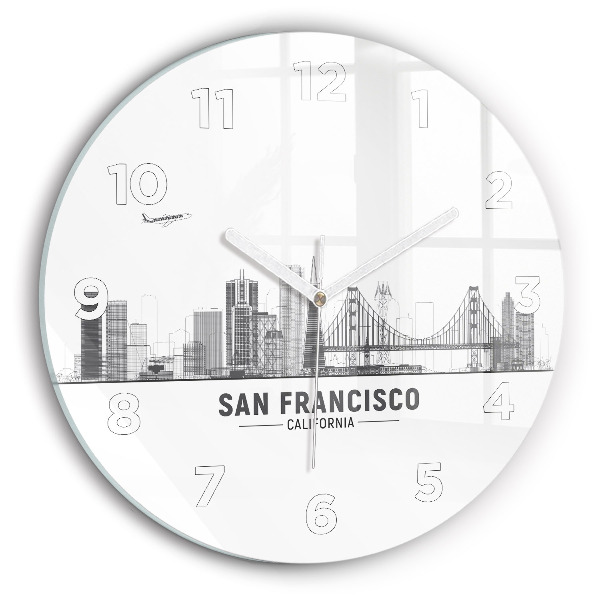 Round glass wall clock San Francisco Skyline