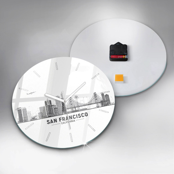Round glass wall clock San Francisco Skyline
