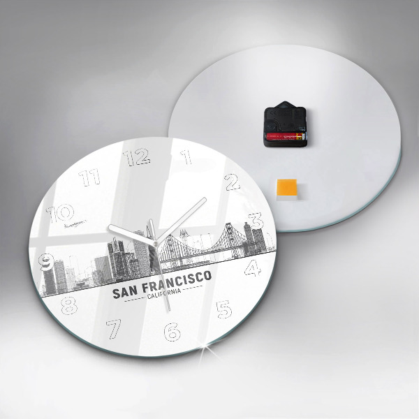 Round glass wall clock San Francisco Skyline