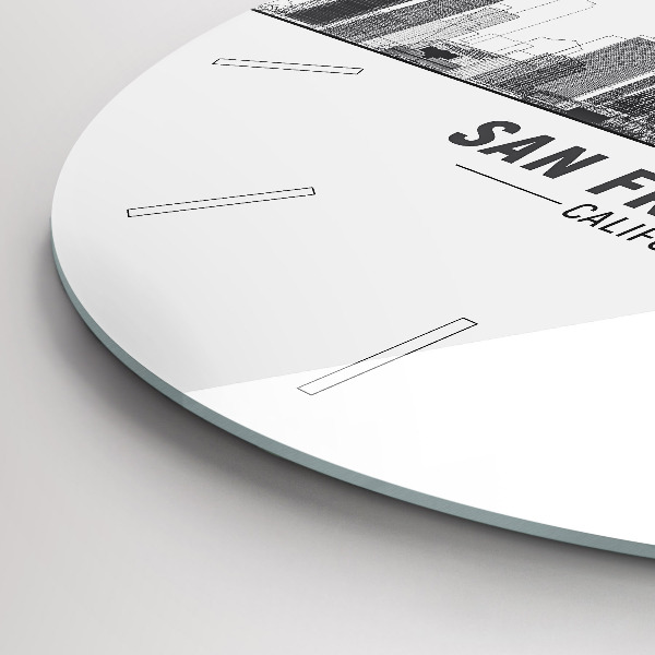 Round glass wall clock San Francisco Skyline