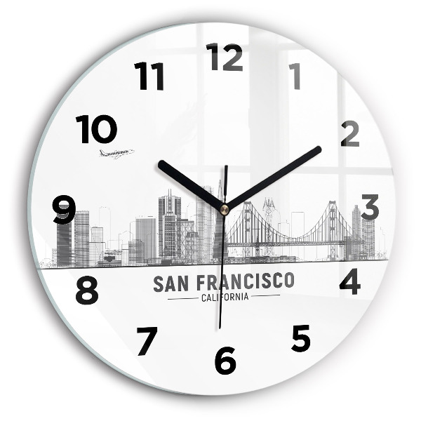 Round glass wall clock San Francisco Skyline