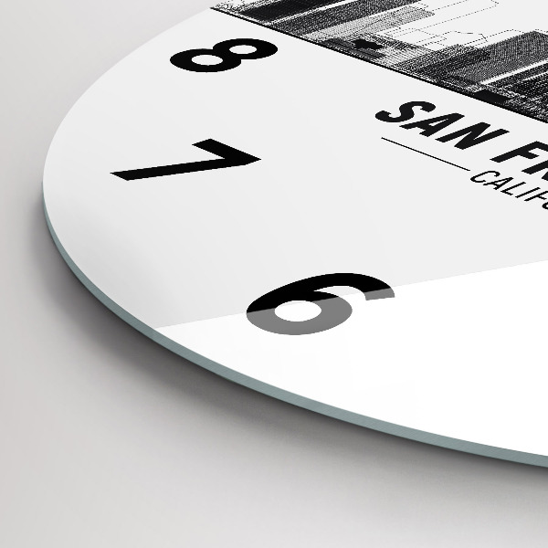 Round glass wall clock San Francisco Skyline