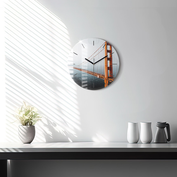 Round glass wall clock Golden Gate Bridge