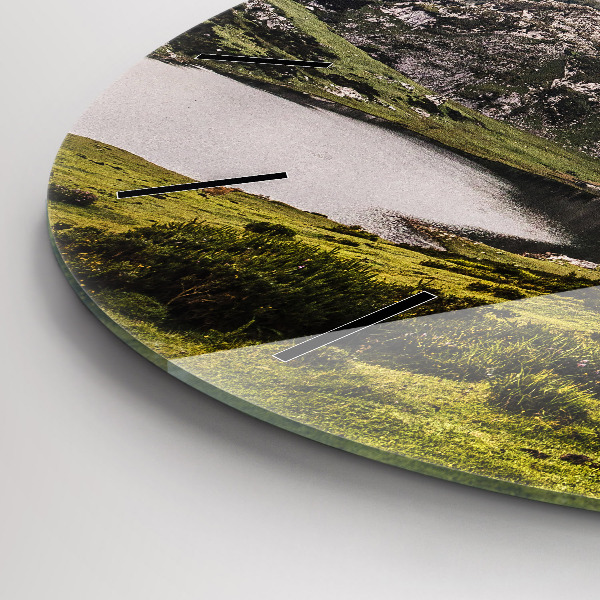 Round glass wall clock Lake and Pyrenees Mountains