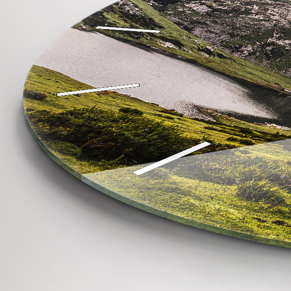 Round glass wall clock Lake and Pyrenees Mountains