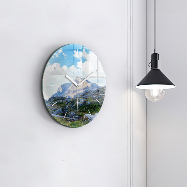 Round glass wall clock Rocky Landscape