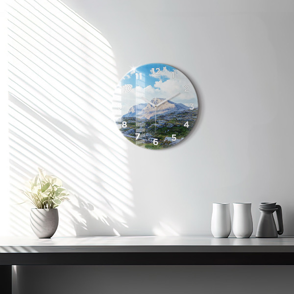 Round glass wall clock Rocky Landscape