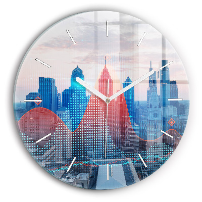 Round glass wall clock Skyscrapers in Philadelphia