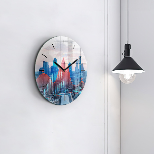 Round glass wall clock Skyscrapers in Philadelphia