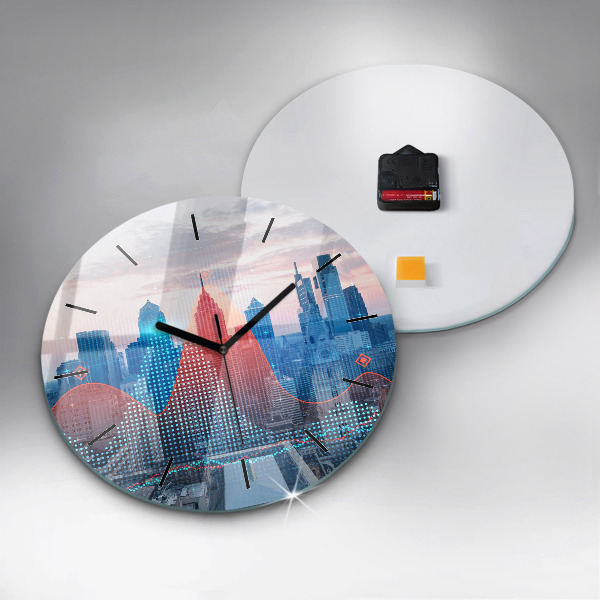 Round glass wall clock Skyscrapers in Philadelphia