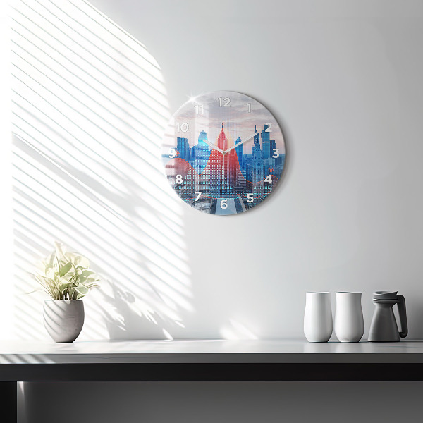 Round glass wall clock Skyscrapers in Philadelphia