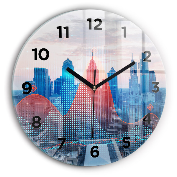 Round glass wall clock Skyscrapers in Philadelphia
