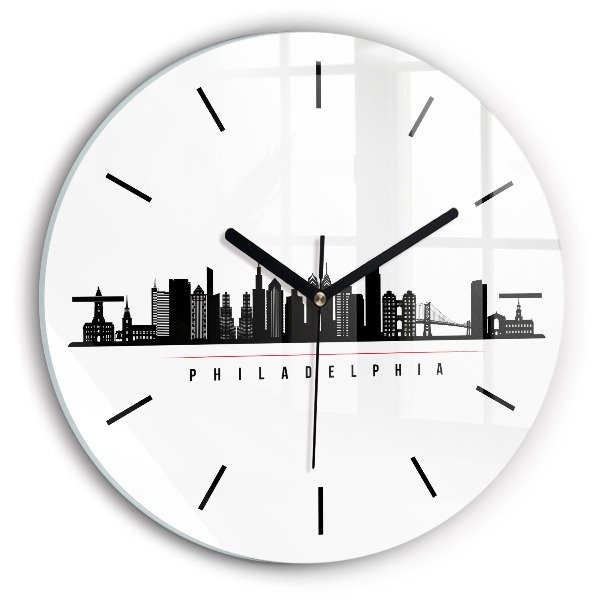 Round glass wall clock Philadelphia illustration