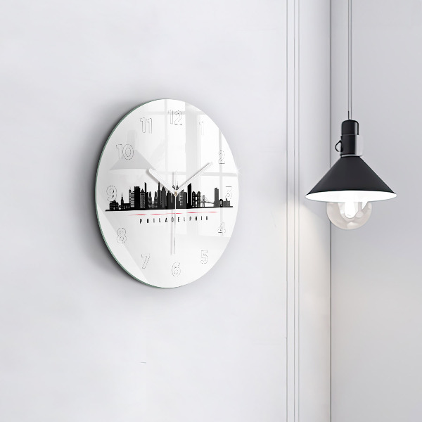 Round glass wall clock Philadelphia illustration