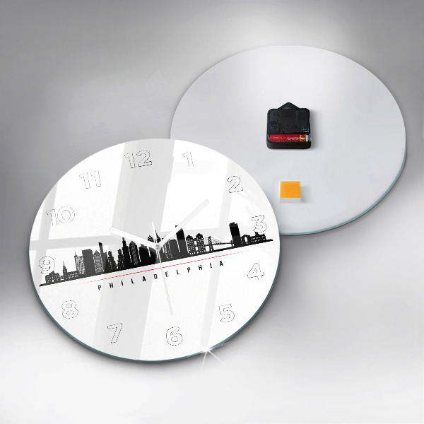 Round glass wall clock Philadelphia illustration