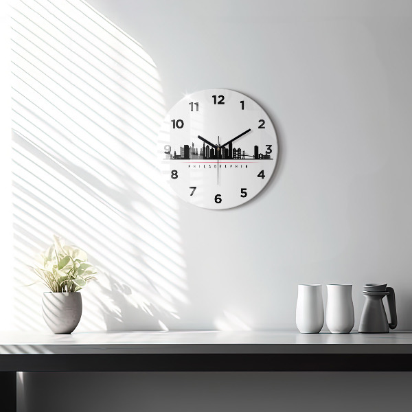 Round glass wall clock Philadelphia illustration
