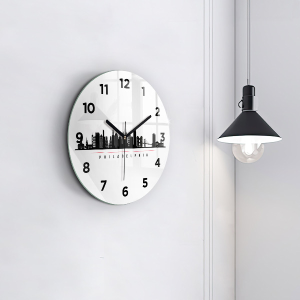 Round glass wall clock Philadelphia illustration