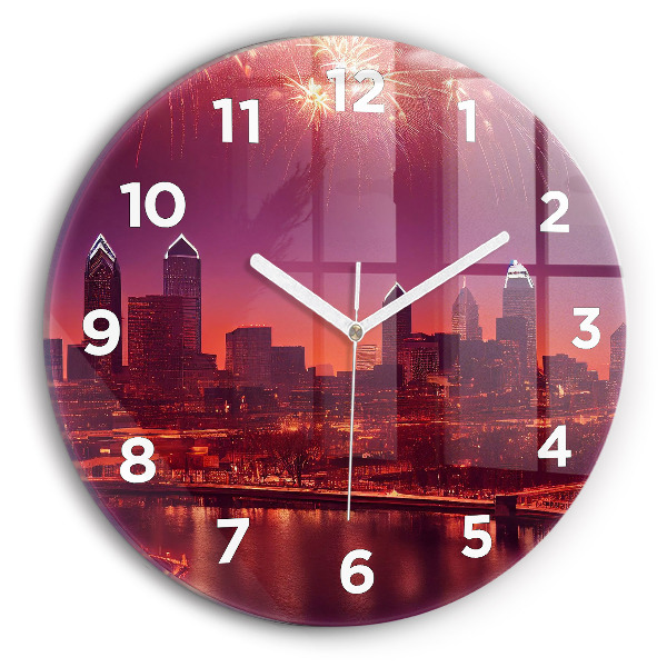 Round glass wall clock Philadelphia City at Night