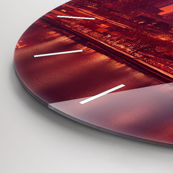Round glass wall clock Philadelphia City at Night