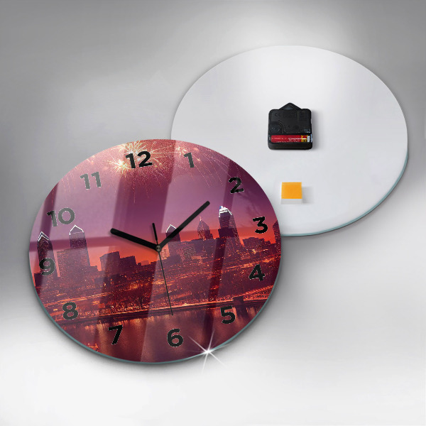 Round glass wall clock Philadelphia City at Night
