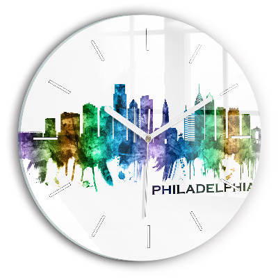 Round glass wall clock Colorful Philadelphia