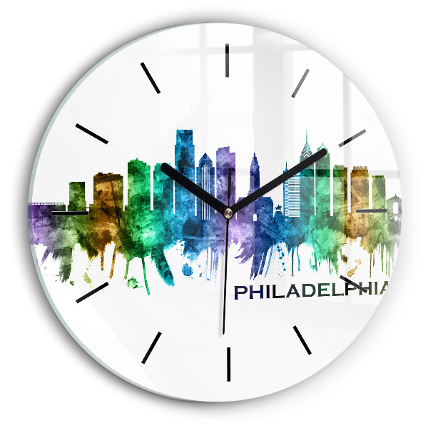 Round glass wall clock Colorful Philadelphia