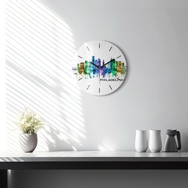 Round glass wall clock Colorful Philadelphia