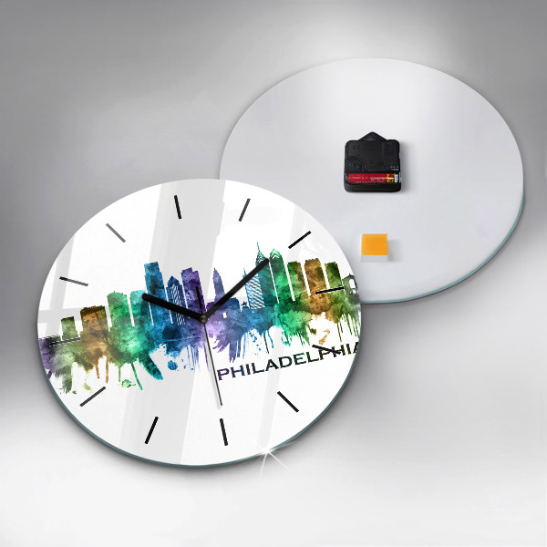 Round glass wall clock Colorful Philadelphia