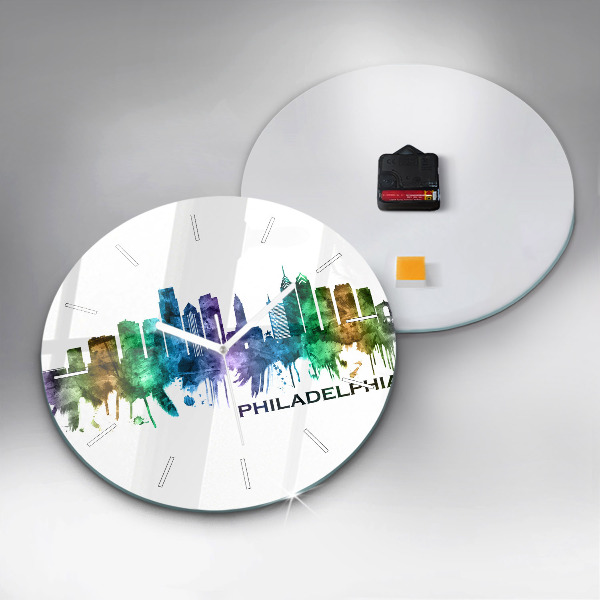 Round glass wall clock Colorful Philadelphia
