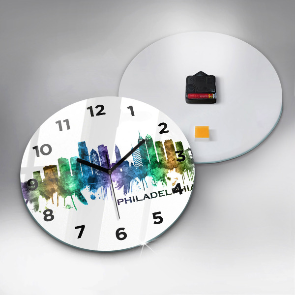 Round glass wall clock Colorful Philadelphia