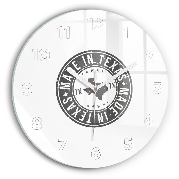 Round glass wall clock Texas stamp
